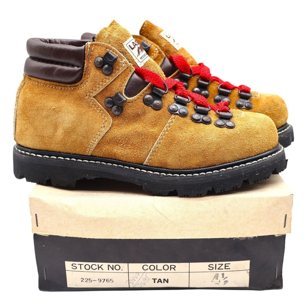 Lasco Mountain Climber Boots Size 4.5 Vintage Tan Suede Red Laces Deadstock